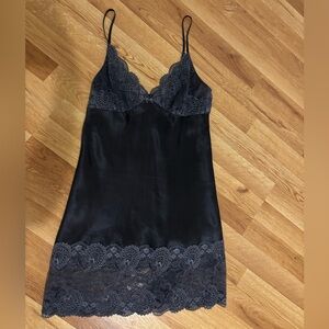 Vintage Victoria's Secret Black Lace Trim Chemise